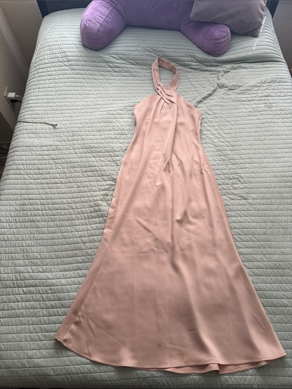 Elegant Blush Pink Halter Maxi/Bridesmaid  Dress
